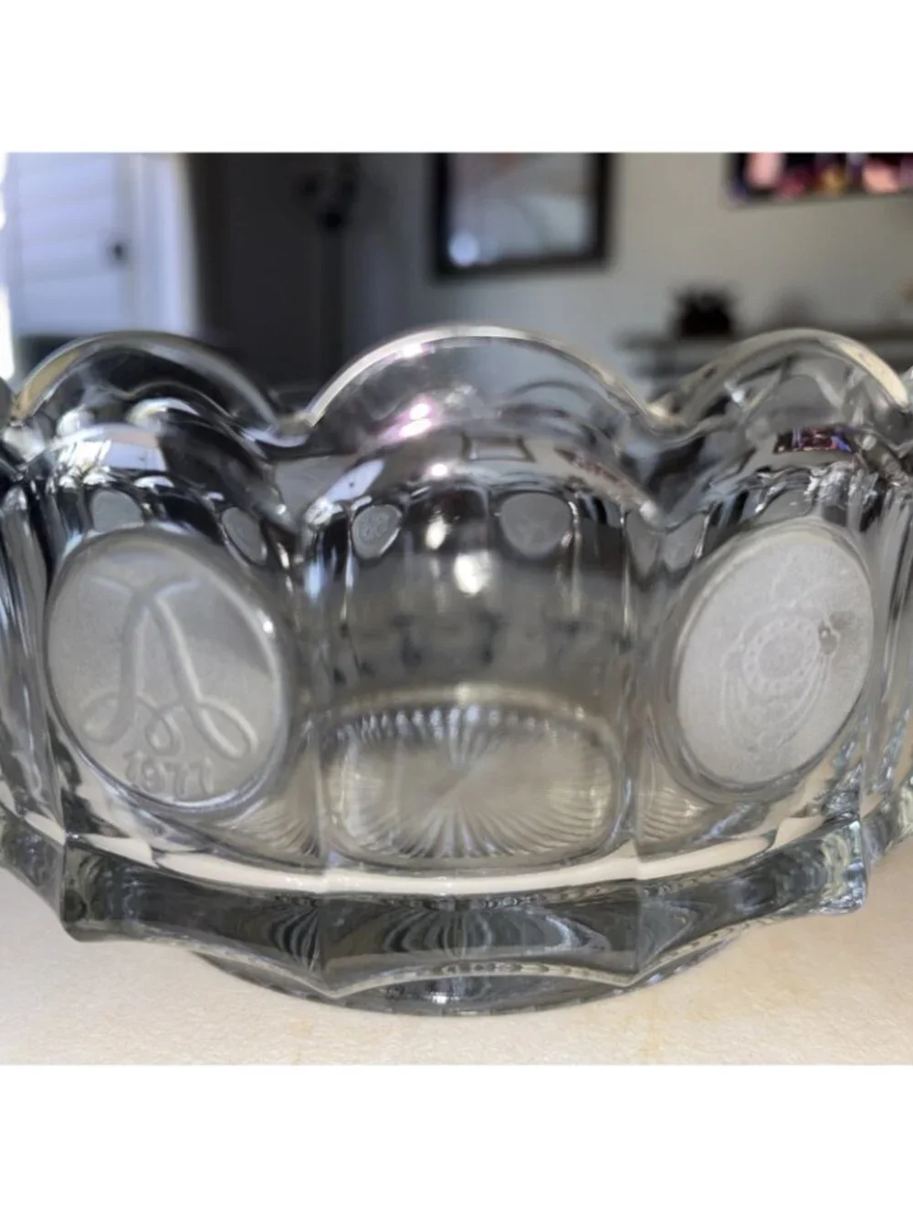 Vintage Fostoria Liberty Coin Round Clear Bowl-7.25” Diameter-No Chips!